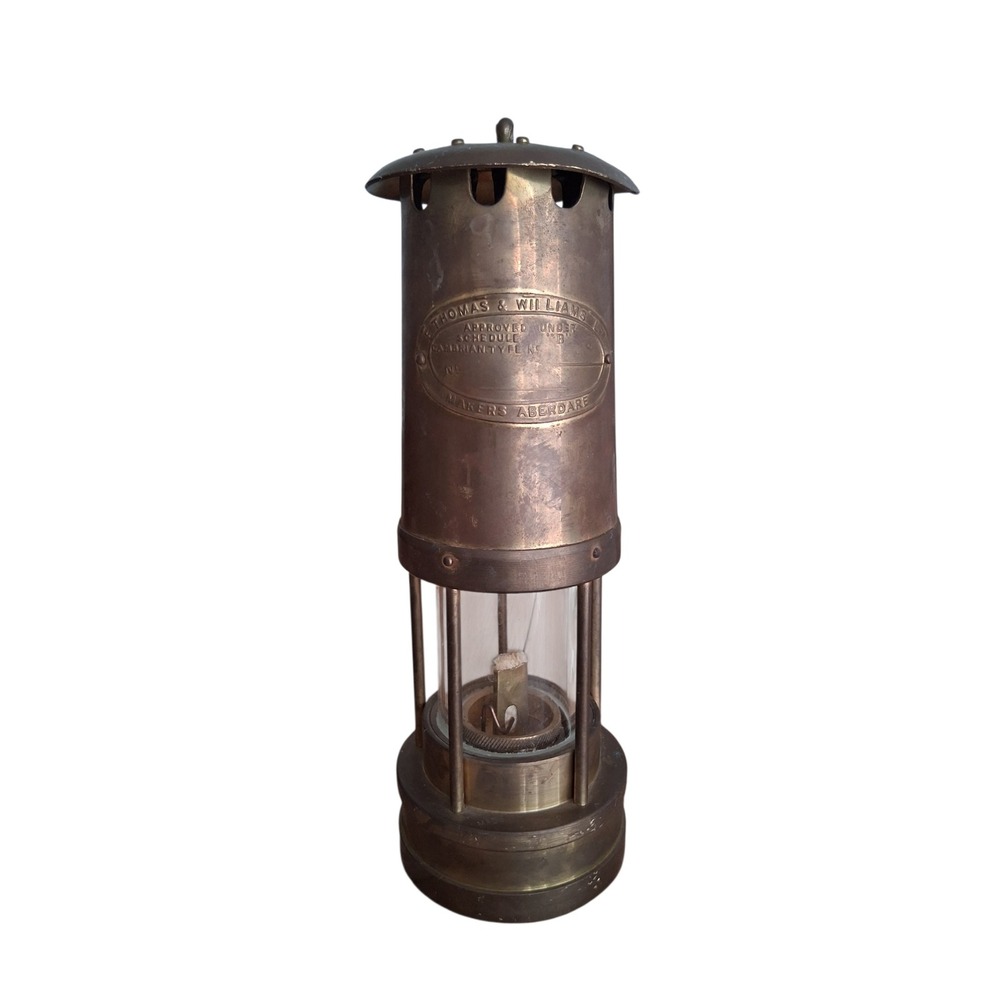 Vintage E. Thomas & Williams Ltd Cambrian Brass Miner's Lamp Aberdare Wales